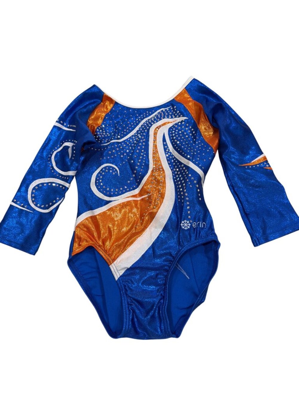 Erin Blue & Orange Sparkle Long Sleeve Gymnastics Leotard Child Large